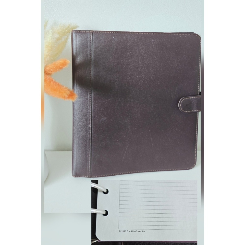 Vtg Franklin Covey Full Grain Leather Planner w/Original Franklin 1998 Paper Inc